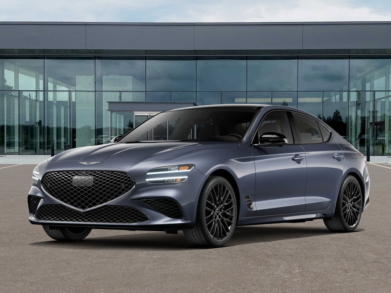 2026 Genesis G70 3.3T PRESTIGE GRAPHITE in Ceres Blue — front three-quarter view